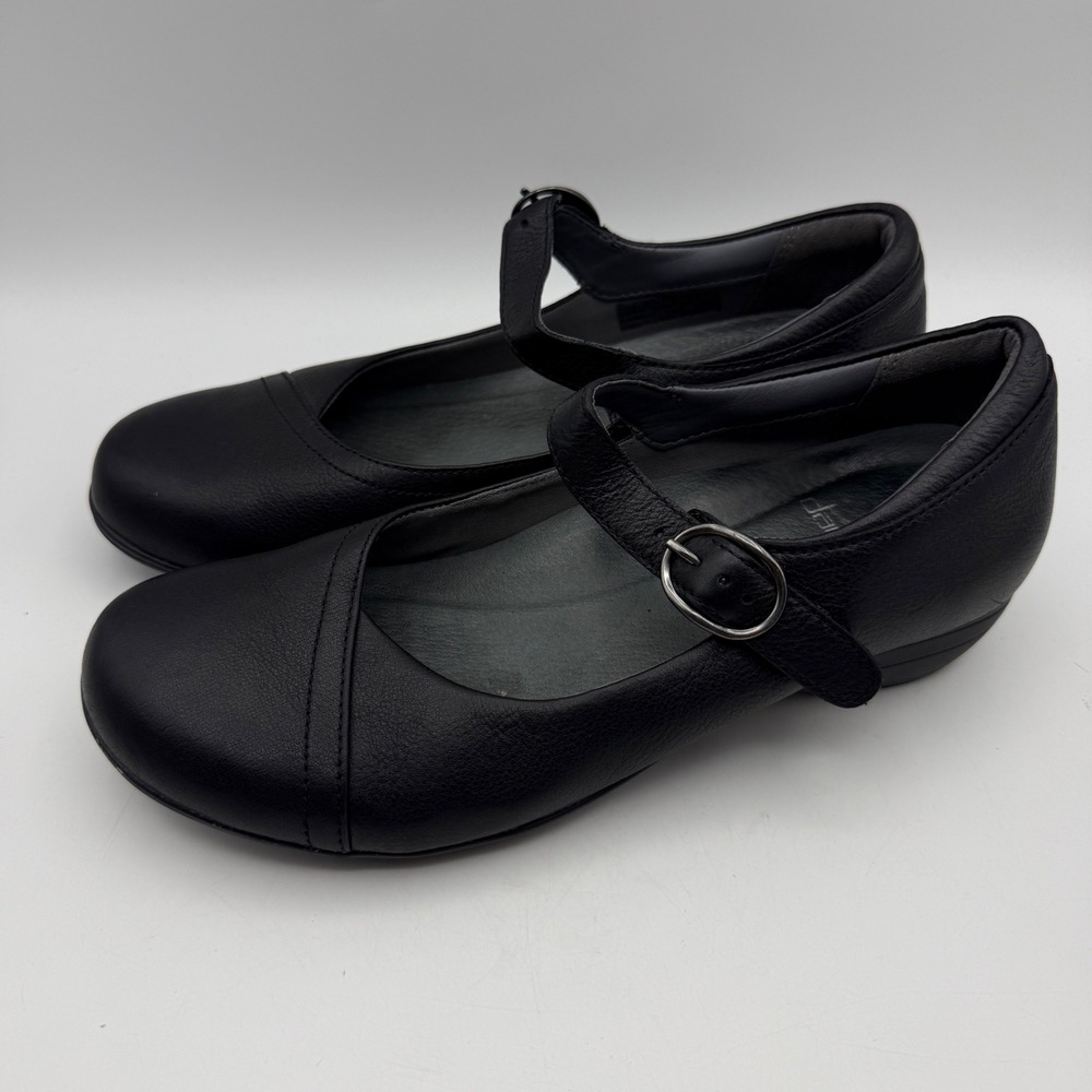 Dansko Mary Jane Heels Women 37 US 7 Black Leather Buckle Strap Round Toe Pumps